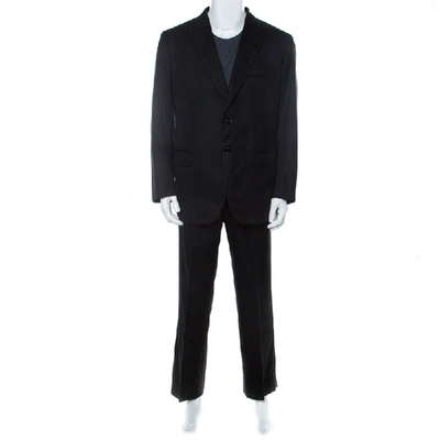 Pre-owned Brioni Black Tonal Striped Wool Blend Lowndes Suit 2xl