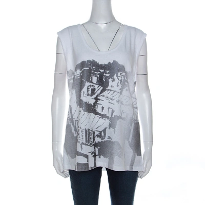Pre-owned Tory Burch White Contrast Print Cotton French Sleeve T-shirt Xl