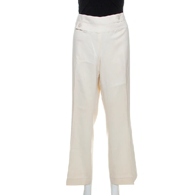 Pre-owned Escada Off White Virgin Wool Wide Leg Trousers Xl In Cream