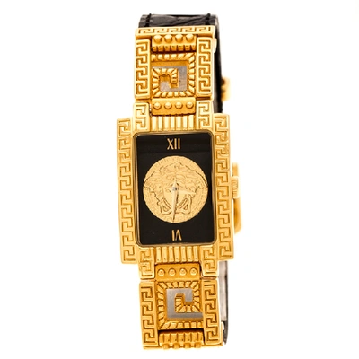 Pre-owned Versace Gianni  Black Gold Plated Signature Medusa 7009017 Women's Wristwatch 20 Mm