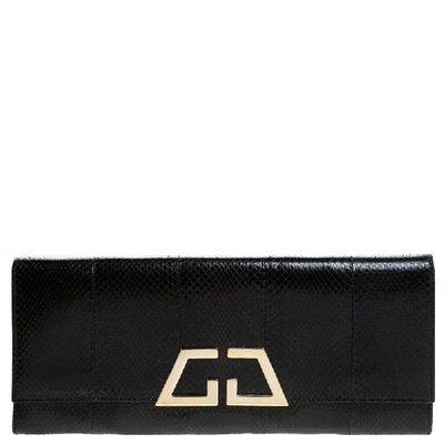 Pre-owned Gucci Black Snakeskin G Night Flap Clutch