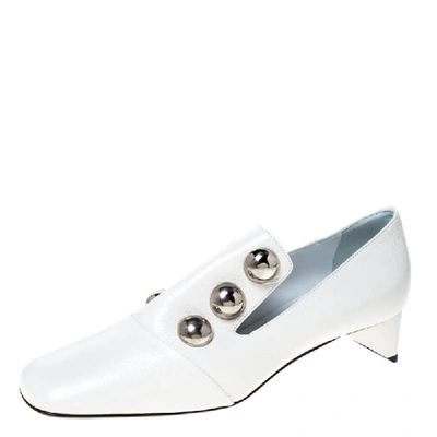 Pre-owned Burberry White Leather Ambridge Embellished Pumps Size 37.5