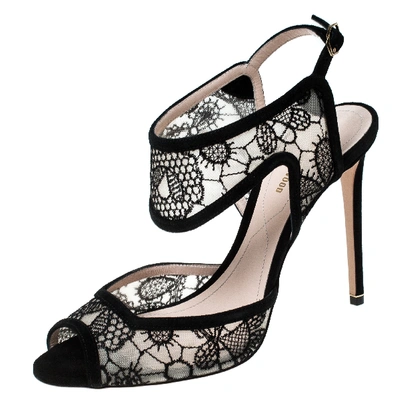 Pre-owned Nicholas Kirkwood Black Lace And Suede Leda Ankle Strap Sandals Size 38