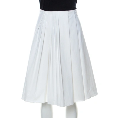 Pre-owned Dior White Stretch Cotton Pleated Midi Skirt M