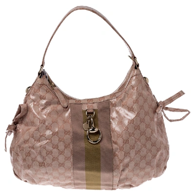 Pre-owned Gucci Pink Gg Crystal Coated Canvas Vintage Web Hobo