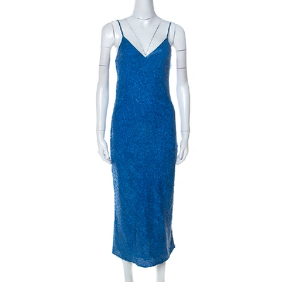Pre-owned Diane Von Furstenberg Blue Sequinned Havita Slip Dress S