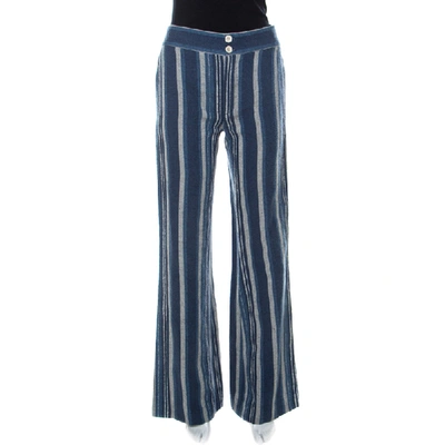 Pre-owned Chloé Indigo Blue Striped Canvas Pants S