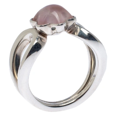 Pre-owned Montblanc Rose Quartz Silver Ring Size 54 In Pink