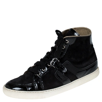 Pre-owned Hermes Black Suede And Patent Leather Quantum High Top Sneakers Size 41.5