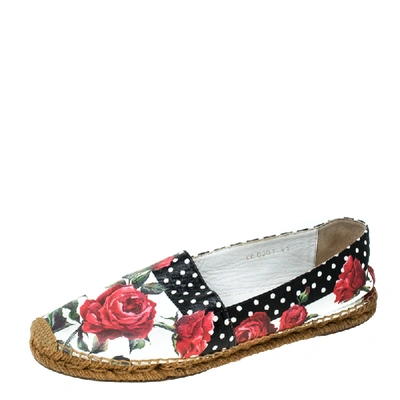 Pre-owned Dolce & Gabbana Multicolor Floral Print Leather Espadrille Flats Size 41