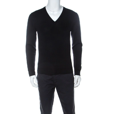 Pre-owned Gucci Black Wool V-neck Hysteria Crest Jumper S