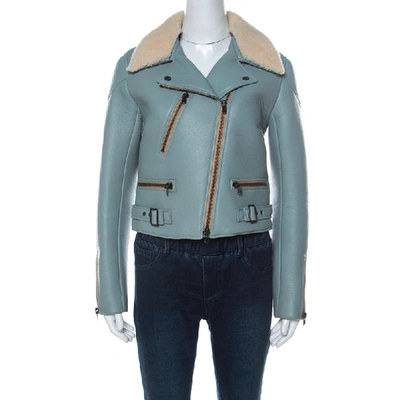 Pre-owned Chloé Blue Leather And Shearling Biker Jacket M