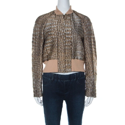 Pre-owned Stella Mccartney Beige Crocodile Pattern Jacquard Bomber Jacket S