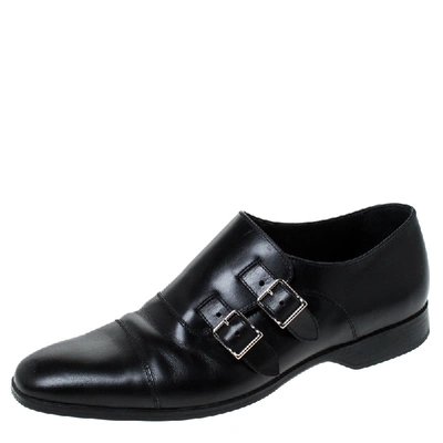 Pre-owned Ralph Lauren Black Leather Double Strap Monk Oxfords Size 42