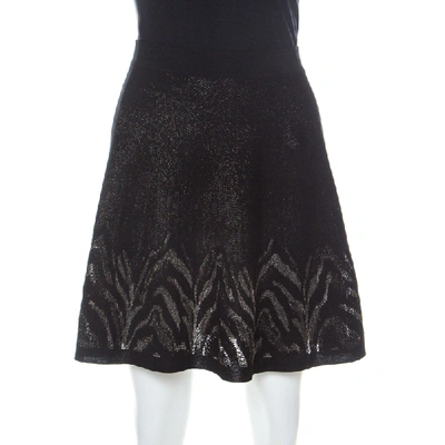 Pre-owned Roberto Cavalli Black And Gold Knit Mini A-line Skirt M