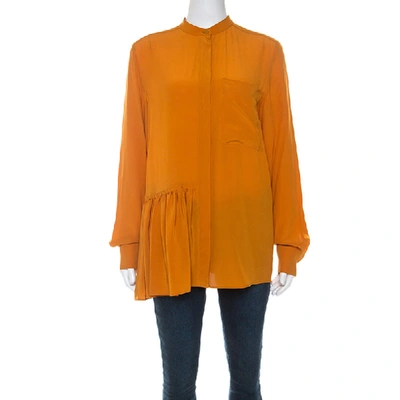 Pre-owned Stella Mccartney Pumpkin Orange Silk Long Sleeve Pleat Detail Shirt S