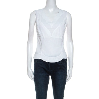 Pre-owned Dior White Cotton Scallop Detail Sleeveless Top S