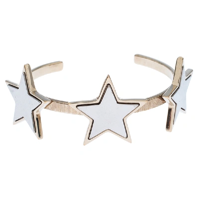Pre-owned Givenchy Iconic Star Two Tone Open Cuff Bracelet M In Silver