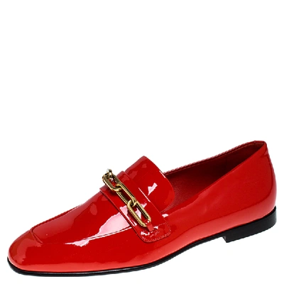 Pre-owned Burberry Red Patent Leather Chillcot Loafer Size 38