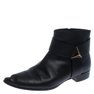 Pre-owned Giuseppe Zanotti Black Leather Pyramid Stud Ankle Boots Size 41.5