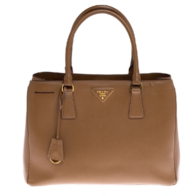 Pre-owned Prada Caramel Saffiano Lux Leather Galleria Tote In Tan