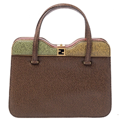 Pre-owned Fendi Multicolor Textured Leather Miss Marple Top Handle Bag