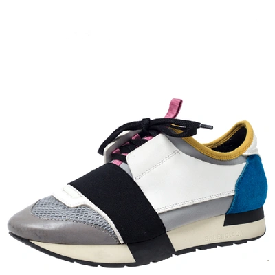 Pre-owned Balenciaga Multicolor Leather And Suede Race Runner Sneakers Size 36