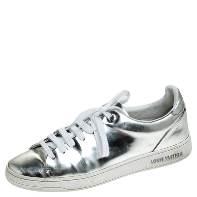 Pre-owned Louis Vuitton Metallic Silver Leather Frontrow Low Top Sneakers Size 37