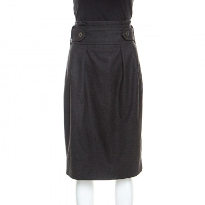 Pre-owned Saint Laurent Charcoal Grey Wool Belt Detail Skirt M