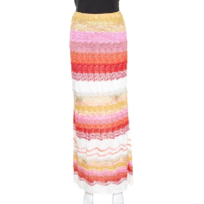 Pre-owned Missoni Multicolor Chevron Pattern Metallic Crochet Knit Maxi Skirt M