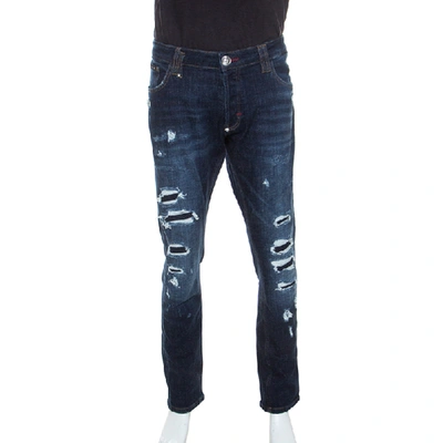 Pre-owned Philipp Plein Blue Denim Super Straight Cut Snatch Jeans 3xl