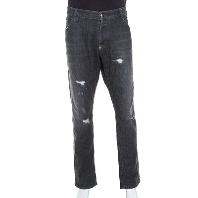 Pre-owned Philipp Plein Grey Distressed Denim Super Straight Cut Jeans 3xl