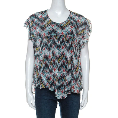 Pre-owned Isabel Marant Multicolor Printed Silk Ruffled Sleeve Top M