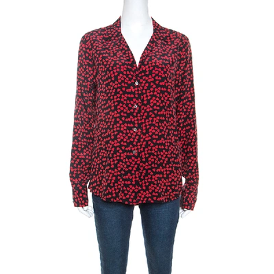 Pre-owned Equipment Black And Red Heart Printed Silk Shirt M