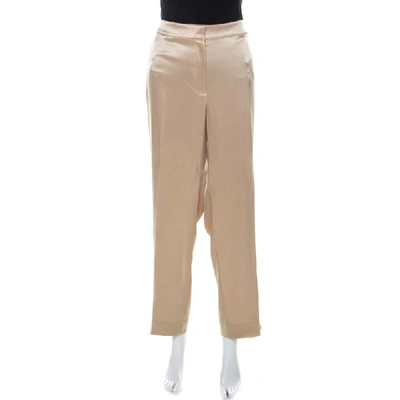 Pre-owned St John Couture Beige Satin Straight Fit Trousers Xl