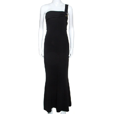 Pre-owned Diane Von Furstenberg Black Stretch One Shoulder Asymmetric Dress L