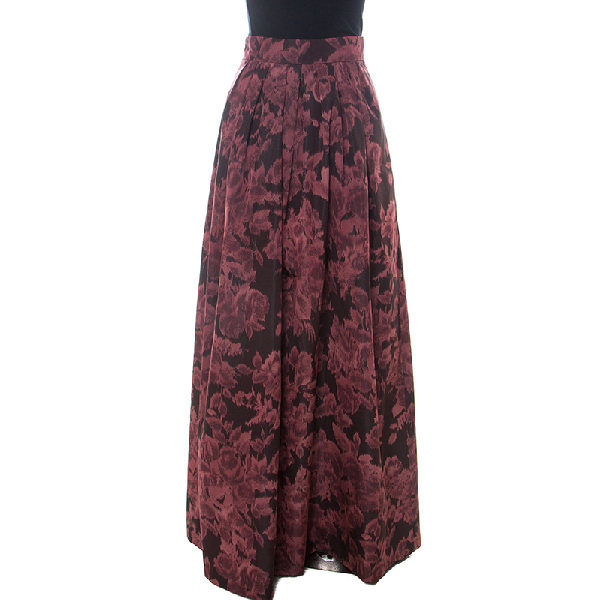red pleated maxi skirt