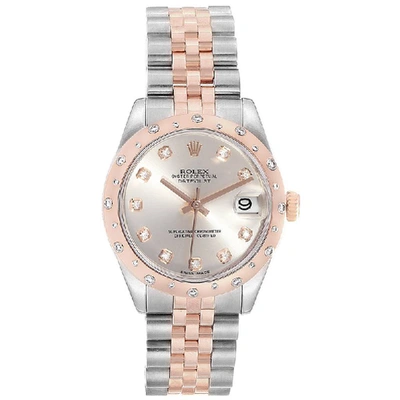 Pre-owned Rolex Silver Diamonds 18k Rose Gold Stainless Steel Datejust 178341 Women's Wristwatch 31 Mm