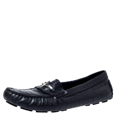 Pre-owned Cesare Paciotti Black Croc Embossed Leather Slip On Loafers Size 35