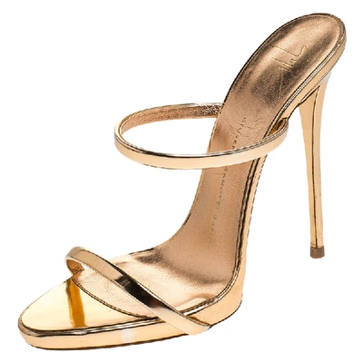 Pre-owned Giuseppe Zanotti Metallic Rose Gold Leather Open Toe Slides Size 38