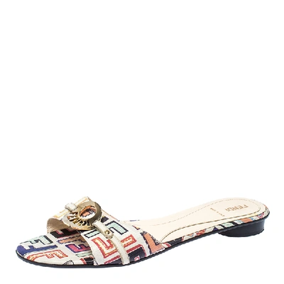 Pre-owned Fendi Multicolor Canvas Flat Slide Sandals Size 41