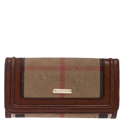 Pre-owned Burberry Beige/brown Nova Check Canvas And Leather Flap Wallet