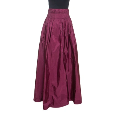 Pre-owned Dries Van Noten Burgundy Taffeta Sinclair Maxi Skirt S