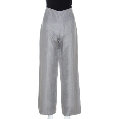 Pre-owned Armani Collezioni Grey Linen And Silk Blend Wide Leg Trousers M