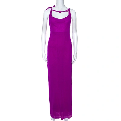 Pre-owned Jean Paul Gaultier Soleil Purple Stretch Beaded Neck Detail Maxi Dress L