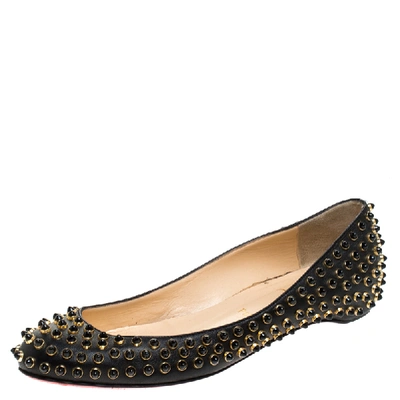 Pre-owned Christian Louboutin Black Leather Studded Ballet Flats Size 38.5