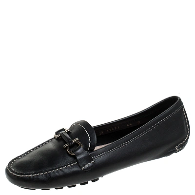 Pre-owned Ferragamo Black Leather Gancio Bit Loafers Size 37