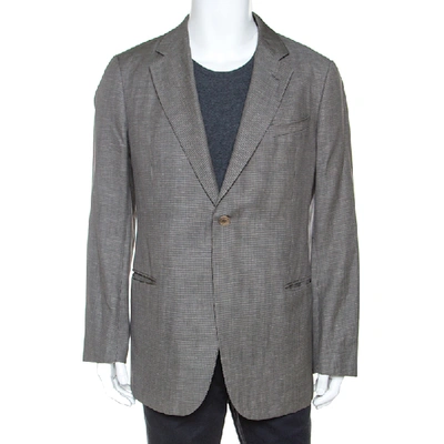 Pre-owned Armani Collezioni Grey Houndstooth Wool And Linen Blend Blazer Xxl