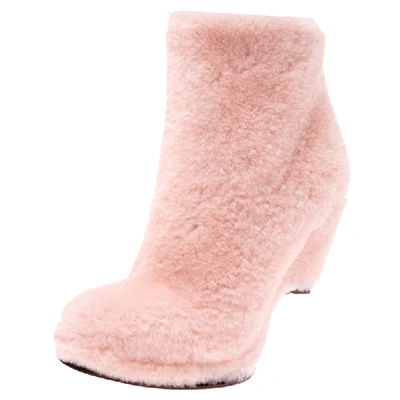 Pre-owned Fendi Light Pink Shearling Fur Ice Heel Ankle Boots Size 38