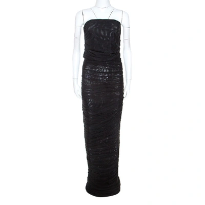 Pre-owned Emporio Armani Black Stretch Net Ruched Evening Gown M